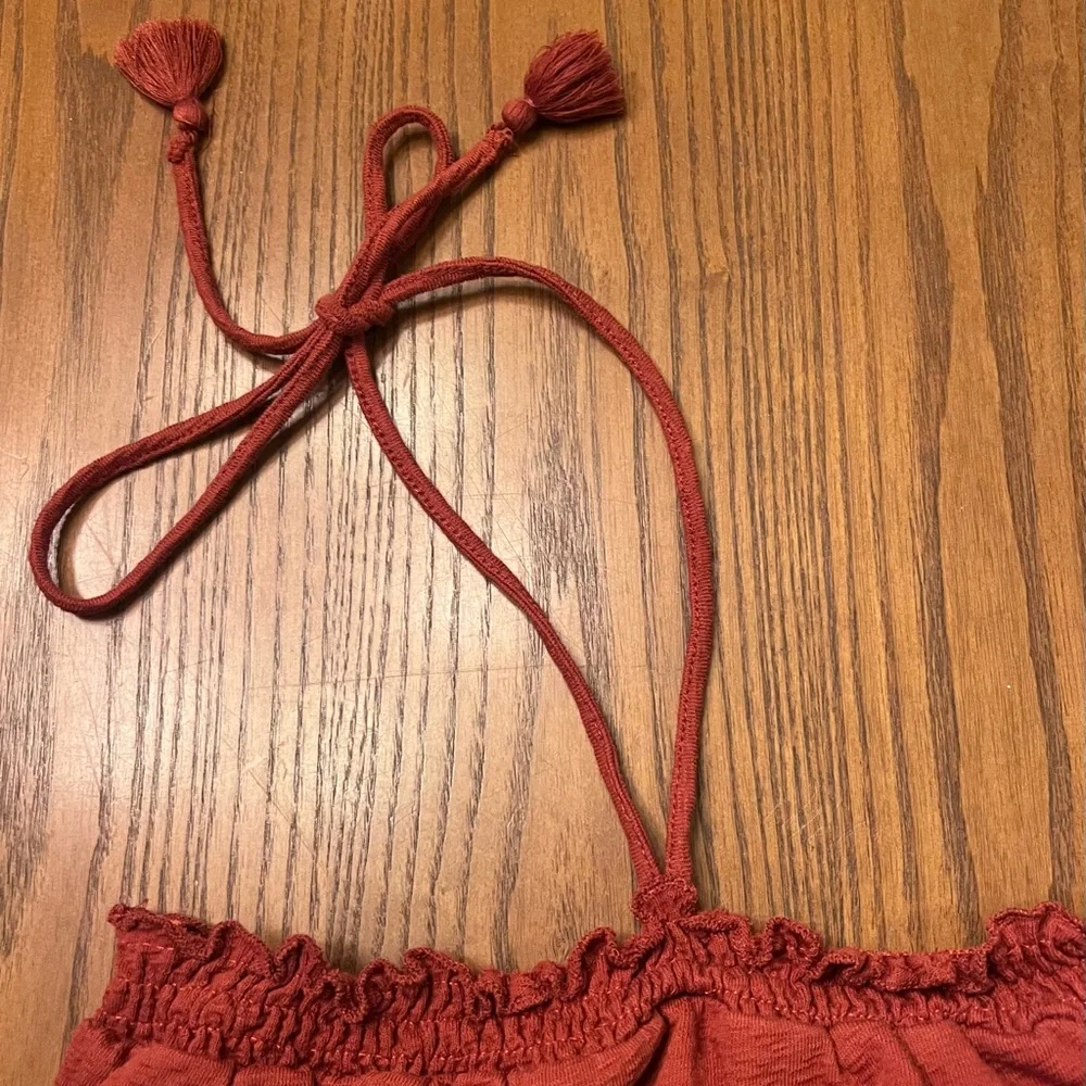Free People‎ Beach Don't Kill My Vibe Bronzer Brown Halterneck Bandeau Top XS